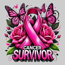 Cancer Survivor DTF Transfer – Pink Ribbon, Butterflies & Roses